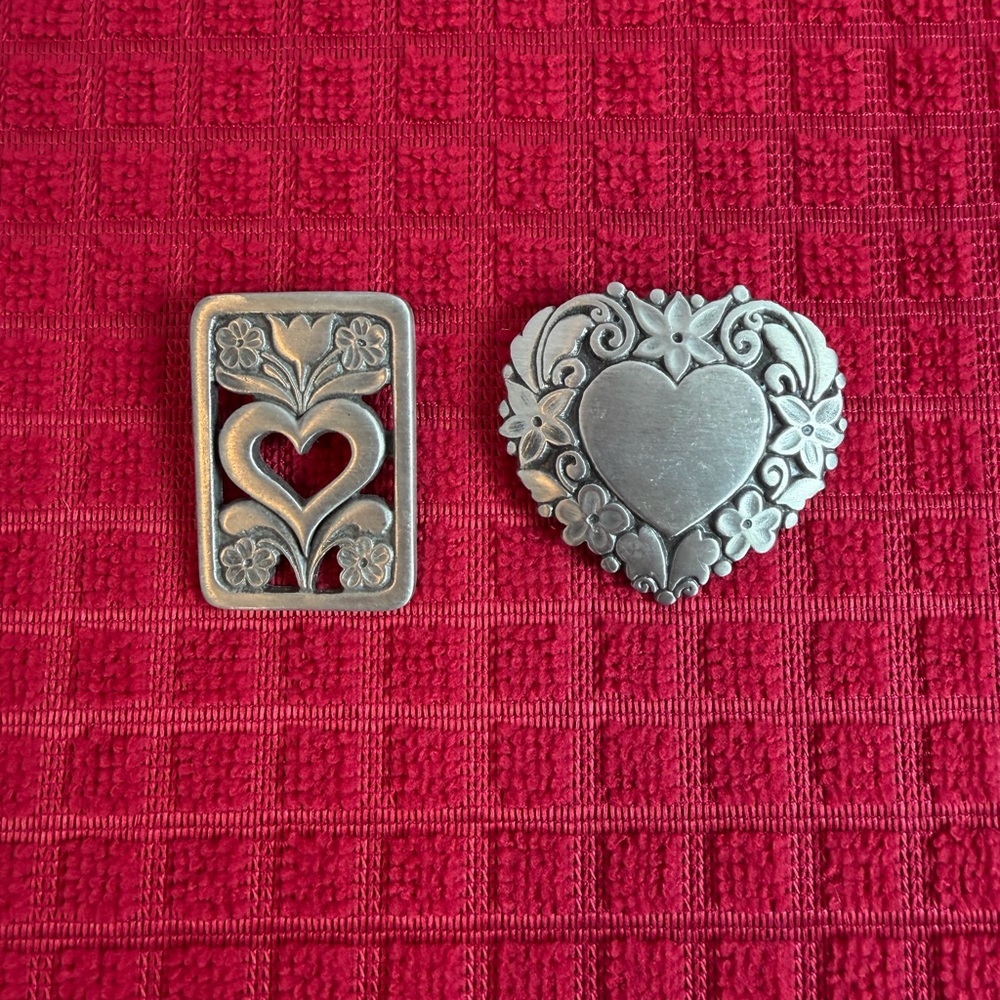 Vintage Tennesmed Sweden Pewter Heart Brooch Pins Lot of 2 Scandinavian